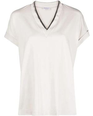 Brunello Cucinelli Camiseta Con Cadena Monili - Neutro