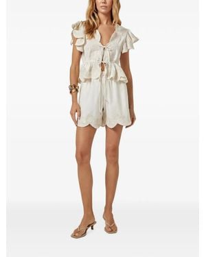 Scarlett Poppies Terrel Embroidered Scalloped-Hem Mini Shorts - Natural