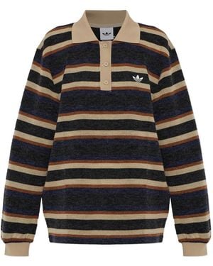 adidas Striped Trefoil-Logo Polo Shirt - Black