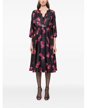 Nissa Lace Floral-Print Midi Dress - Red