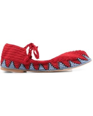 SLO_HAND_MADE Crochet Ballet Flats - Red