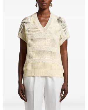 Peserico V-Neck Open Knit Top - Natural