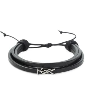 Saint Laurent Cassandre Multi-Strand Leather Bracelet - White