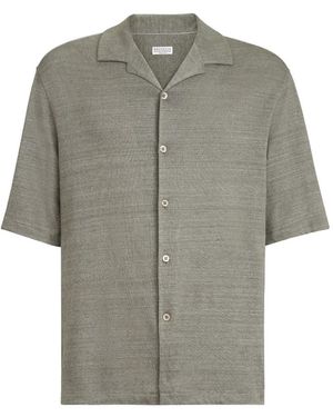 Brunello Cucinelli Camp-Collar Short-Sleeve Shirt - Grey