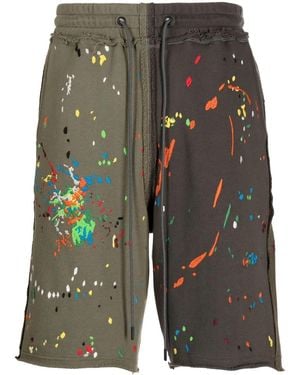 Mostly Heard Rarely Seen Panelled Paint-Embroidered Shorts - Green