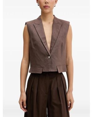 ViCOLO Padded-Shoulder Notched-Lapels Vest - Brown