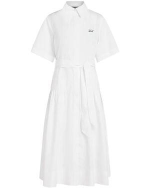 KARL LAGERFELD Tie-Waist Tiered Shirt Dress - White