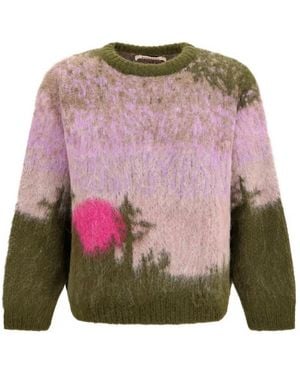 BAZISZT Huanuco Brushed-Knit Landscape-Pattern Jumper - Pink