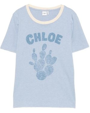 Chloé Logo-Print Cactus T-Shirt - Blue