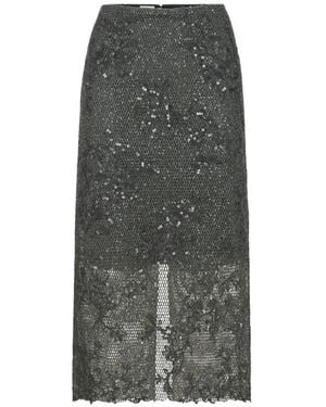 Brunello Cucinelli Dazzling Lace-Embroidery Pencil Skirt - Gray