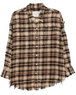 R13 Frayed Plaid Shirt - Brown