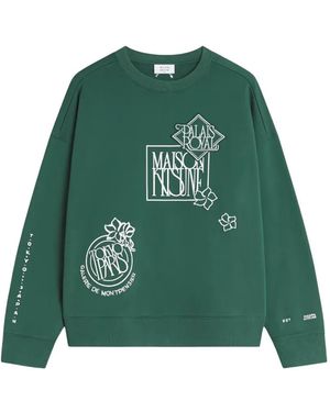 Maison Kitsuné Art Nouveau Stamps Trui Met Ronde Hals En Applicatie - Groen