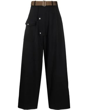 Plan C Wide-Leg Cargo Pants - Black