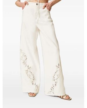Twinset Bull Denim Pants With Embroidery - White