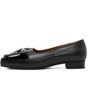 Finoacinque La Bow Square-Toe Flat Court Shoes - Black