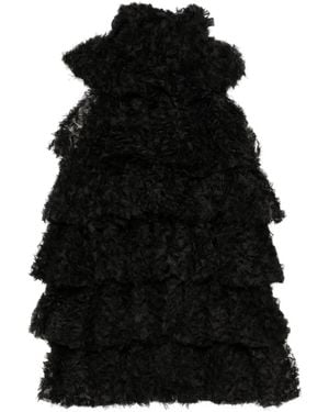 Karl Lagerfeld Mesh Blouse Met Ruches - Zwart