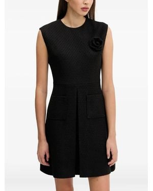 HUGO Rose-Embellished Front-Pocket Mini Dress - Black