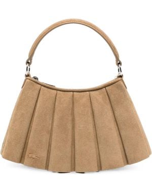 Lacoste Small Lenglen Pleated Suede Tote Bag - Brown
