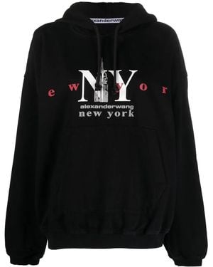 Alexander Wang Cotton Blend Hooded Sweatshirt With Logo Print - Black