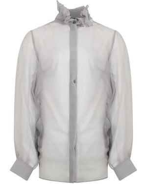 Alberta Ferretti Ruffled-Collar Silk Shirt - Grey