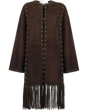 Valentino Garavani Stone-Embellished Fringed Coat - Brown