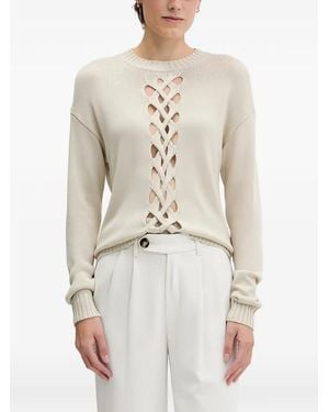 Sisley Fein Gestrickter Pullover Mit Gitterdetail - Weiß