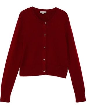 N.Peal Cashmere Chunky-Knit Cropped Cardigan - Red