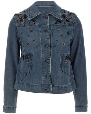 Elena Miro Sequin-Embellished Denim Jacket - Blue