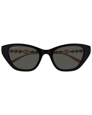 Gucci Pearl-Embellished Cat-Eye Sunglasses - Black