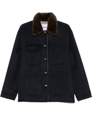 Ava Adore Faux-Fur Collar Patch-Pocket Coat - Black