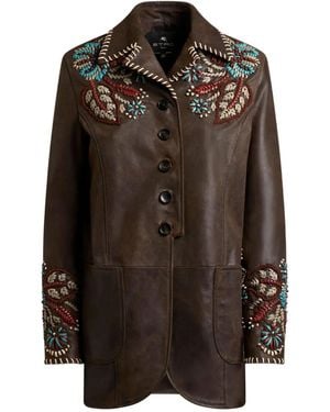 Etro Paisley-Embroidered Leather Jacket - Black