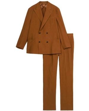 Fortela Marcello Double-Breasted Linen Suit - Brown