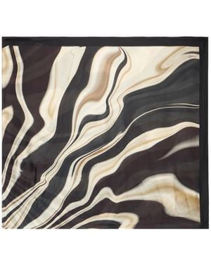 Roberto Cavalli Marble-Print Contrast-Border Scarf - White