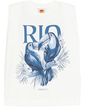 FARM Rio Toucan Rio Padded Shoulder Organic Cotton T-Shirt - Blue