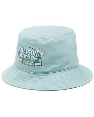 Maison Kitsuné Cappello Bucket Con Stampa - Blu