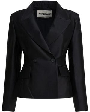 Sandbeige Double-Breasted Jacket - Black