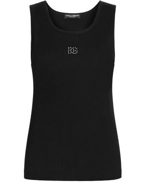 Dolce & Gabbana Rhinestone-Logo Tank Top - Black
