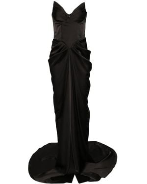Ana Radu Corset-Style Satin Gown - Black