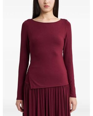 determ Side-Slit Long-Sleeve Blouse - Red