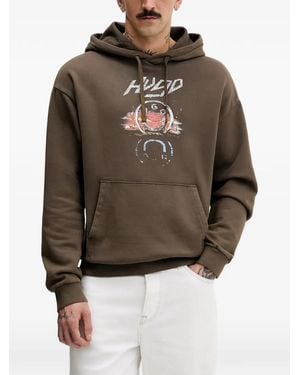 HUGO Graphic-Print Hoodie - Brown
