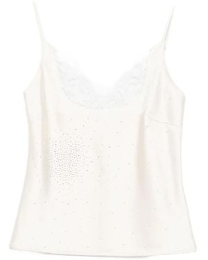 GIUSEPPE DI MORABITO Lace-Trimmed Embellished Top - White