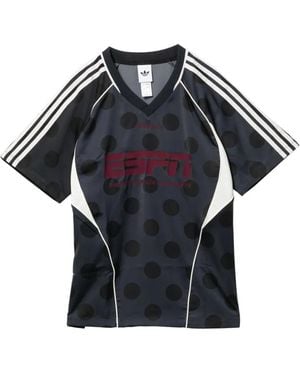 adidas Polka-Dot Stripes V-Neck T-Shirt - Blue