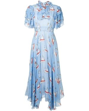 Macgraw Vestido Con Estampado De Cisnes - Azul