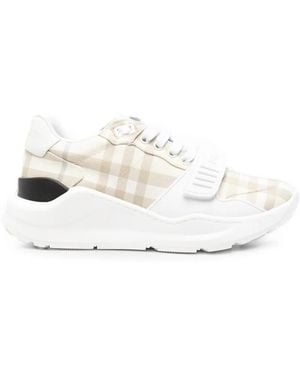 Burberry Check-Pattern Touch-Strap Trainers - White