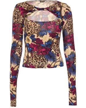 Just Cavalli Mix-Print Keyhole Top - Red