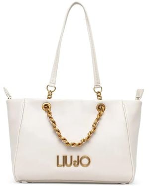 Liu Jo Logo-Plaque Chain-Link Tote Bag - White