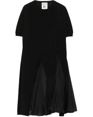 Semicouture Crew-Neck Pleated Dress - Black