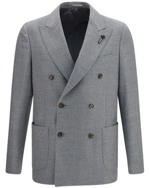 Lardini Double-Breasted Patch-Pockets Blazer - Grey