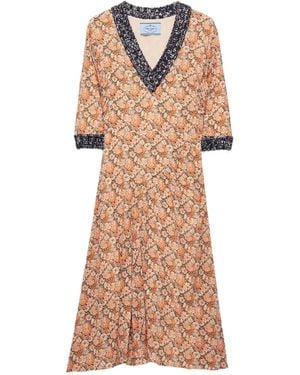 Prada Robe Mi-Longue À Fleurs - Orange