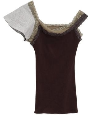 August Barron Lace-Trim Top - Brown